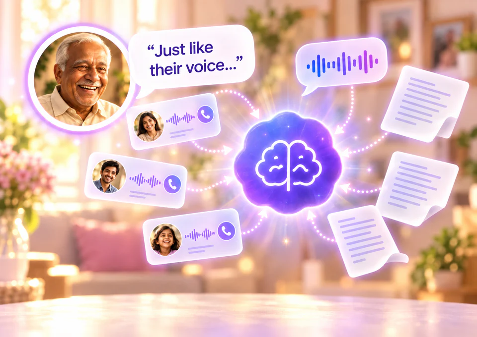 Recorded calls flowing into an AI that learns the grandfather’s voice
